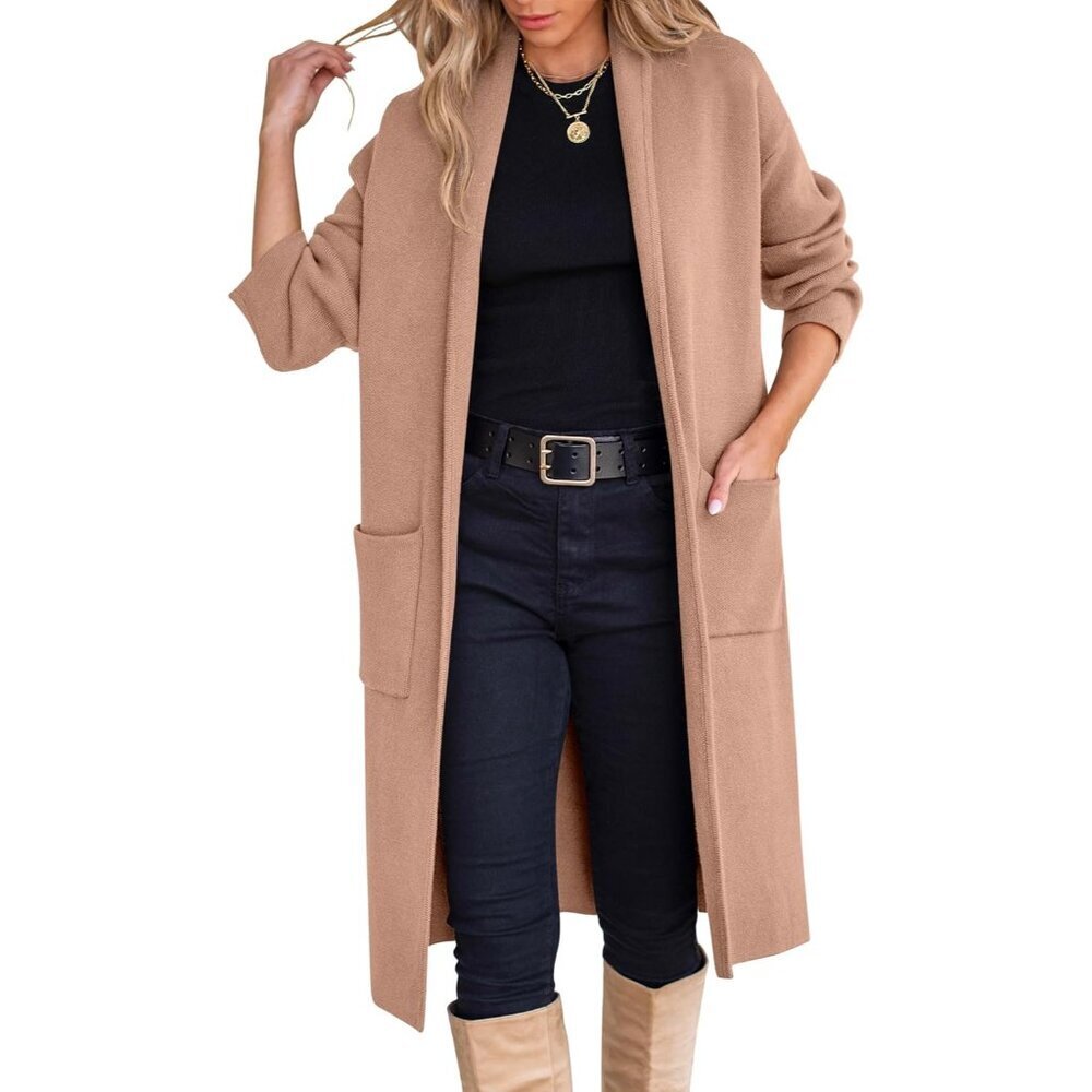 Women's Long Oversized Knit Cardigan Open Front Pockets Casual Summer